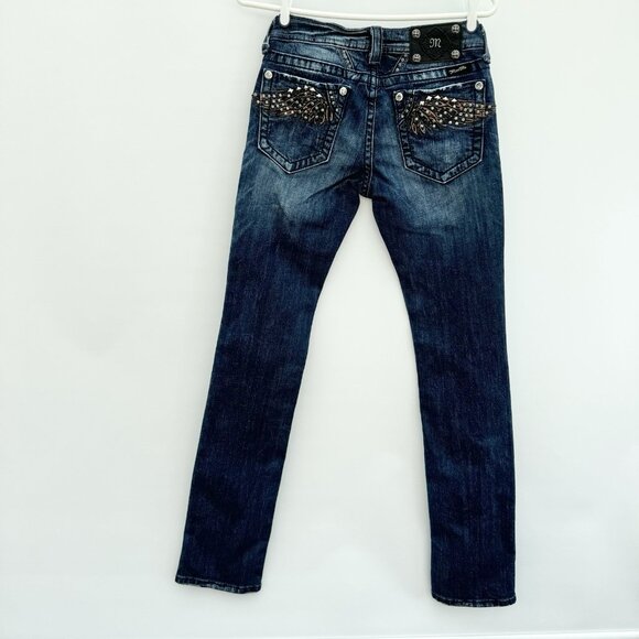 Miss Me Jeans Bootcut Y2K Wings Embellished Bling Low Rise Distressed Size 27 - Picture 1 of 16